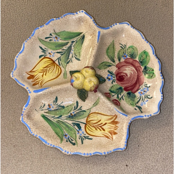 VTG serving dish tray hand painted divider dish small lazy Susan retro classic - Picture 9 of 14